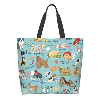 Чанта за пазаруване Funny Dogs за еднократна употреба, скъпа чанта-тоут, чанта за прекрасната кучета, ежедневни лека чанта с голям капацитет