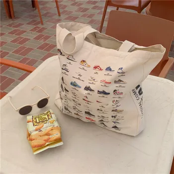 Чанта за покупки в големи размери Множество чанта за пазаруване с голям капацитет Ins fashion Literary Платно Tote bag