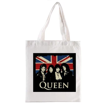 Чанта-тоут The Queen, Женски холщовые чанти за пазаруване, дамски тежък рок-група, за многократна употреба сгъваеми чанти за пазаруване с голям капацитет