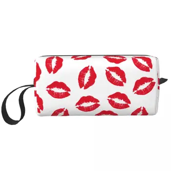 Червено червило с принтом устни, косметичка Kiss, косметичка за мъже и жени, тоалетни чанти, органайзер за аксесоари.
