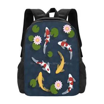 Японски езерце с рибки Koi 3D Дизайн и печат Раница Студентски чанта Прост Стилен Сладък Готин девчачий езерце с рибки Koi Вектор Минималистичен